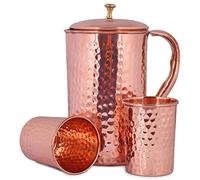 Lot de 2 verres à eau potable avec 1 pichet en cuivre, le grand produit ayurvédique (martelé) 1,5 l