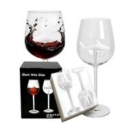 Lot de 2 verres à vin en forme de requin avec motif requin 3D à l'intérieur, 300 ml, sans plomb, coffret cadeau, cadeau amusant pour homme et femme, anniversaire, mariage (blanc)