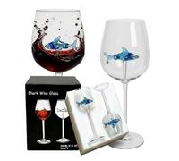 Lot de 2 verres à vin en forme de requin avec motif requin 3D à l'intérieur, 300 ml sans plomb, coffret cadeau, cadeau amusant pour homme et femme, anniversaire, mariage (bleu)