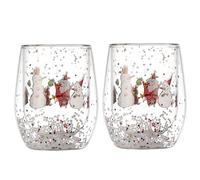 Lot de 2 verres à vin sans pied soufflés à la main en borosilicate à double paroi pour vin rouge et blanc, décoration de vacances de Noël, gobelet pour fête (christmas, 2pcs)