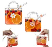 Lot de 2 verres à vin uniques avec paille, vase décoratif avec paille, vases à sac à main pour décoration de chambre, jus de fruits, thé, fleurs