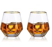 Lot de 2 verres à whisky en forme de diamant, verre à whisky incliné de 300 ml, verre à scotch pour bourbon/rhum/bar, cadeau d'anniversaire, de Noël, d'anniversaire de mariage pour homme