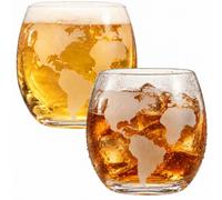 Lot de 2 verres à whisky en forme de globe - Motif carte du monde - Verres à whisky en verre transparent pour rhum cocktail et boisson