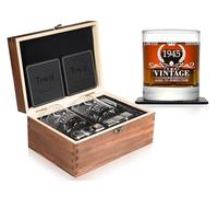 Lot de 2 verres à whisky et pierres à whisky vintage 1945 pour homme, cadeau d'anniversaire amusant pour papa, mari, frère, 80 ans