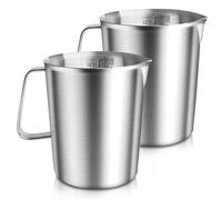 Lot de 2 verres doseurs de 1 l en acier inoxydable - Pot à lait en acier inoxydable avec poignée et marquage - Gobelet doseur de 1 l - Passe au lave-vaisselle - Pichet à lait alimentaire