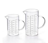Lot de 2 verres doseurs en verre transparent de 500 ml + 1 l, avec bec verseur et poignée, 3 échelles de mesure (Ml/Oz/tasses), pichet doseur pour la cuisson et la cuisson, graduation précise, passe