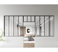 Lot de 2 verrières atelier avec imposte en aluminium thermolaqué - 2 x L120 x H130 + L73 x H40 cm - Noir - BAYVIEW
