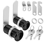 Lot de 2 verrous d'armoire à came avec clés identiques, finition noire, serrures de rangement sécurisées pour tiroirs de véhicule récréatif, en alliage de zinc (noir, 4,5 cm)
