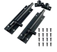 Lot de 2 verrous de porte d'abri de jardin robustes noirs à barillet coulissant avec vis pour portes d'abri, portails et portes de refuge (noir) (100 mm)