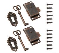 Lot de 2 verrous de porte d'armoire vintage avec clés, en alliage de zinc rouge antique pour tiroirs en bois, coffres, boîtes à bijoux, armoires à outils, décoration d'intérieur