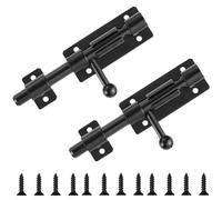 Lot de 2 verrous de porte en acier inoxydable 304 - Petit verrou noir - Verrou coulissant pour portail coulissant avec trou pour cadenas - 10,2 cm