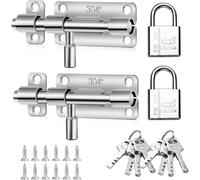 Lot De 2 Verrous De Porte En Acier Inoxydable Avec Cadenas, Loquet De Portail Coulissant Pour Portails En Bois, Verrous De Porte Pour Salle De Bain, Chambre À Coucher, Jardin, Abri De Jardin, Garage