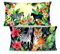 Lot de 2 Vert Lin Housses de Coussin,Impression Recto-Verso 50x70cm F-2570