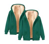 Lot de 2 vestes d'hiver doublées en polaire pour femme - Manteau en peluche épaisse - Grande taille - Fermeture éclair intégrale - Veste à capuche d'hiver thermique Sherpa doublée en polaire - Pull
