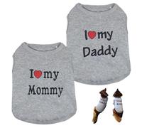 Lot de 2 vêtements pour chien confortables et chauds avec impression amusante, chemises I Love My Daddy & Mommy pour chats, chemise lavable pour les amateurs de fournitures pour animaux compagnie