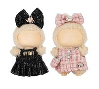 Lot de 2 vêtements pour poupée Labubu de 17 cm, tenue élégante de qualité supérieure avec accessoires, robe et épingles à cheveux pour jouer et présenter, couleurs rose et noir (sans poupée)