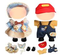 Lot de 2 vêtements pour poupées monstres de 17 cm, 6 accessoires de vêtements de poupée, pull jaune, combinaison en jean, jupe à gâteau élégante à carreaux, chapeaux de soleil, chaussures noires