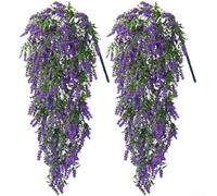 Lot de 2 vignes de lavande artificielles à suspendre pour intérieur, bureau, extérieur, terrasse, décoration murale, toile de fond florale, décoration d'événement (violet)