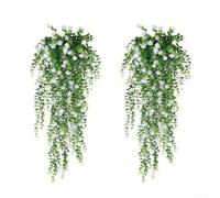 Lot de 2 vignes d'eucalyptus artificielles à suspendre de 75 cm, plantes artificielles en plastique résistantes aux UV avec fil de fer, verdure réaliste pour fête de mariage, décoration murale