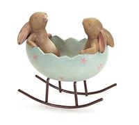 Lot DE 2 Vintage Rustique Country Lapins Figurine Ornement Décoratifs de Pques Decor Résine Lapins Lapin Oeuf Figurine Statue de Lapin Bunnies in a Cradle Green, Brown