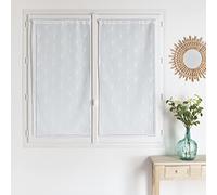 Lot de 2 Vitrages Effet Lin - Vitrage Brodé - Rideau Blanc - Voilage 60 x 120 cm - Voilage Ourlet Passe Tringle - Voilage tamisant - Rideau fenêtre Moderne