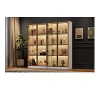 lot de 2 vitrines en verre blanc avec éclairage LED 16 couleurs, vitrine avec portes battantes et étagères mobiles, 80*40*160 cm