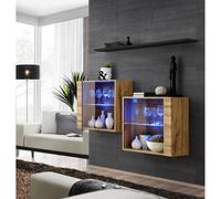 Lot de 2 Vitrines Murales & Étagère "Switch SBIII" 130cm Naturel & Noir