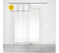 Lot de 2 Voilages à anneau 140 x 240 cm en polycoton sablé + jute Leana Blanc
