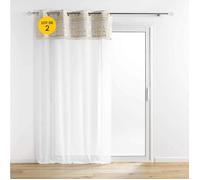 Lot de 2 Voilages a oeillets 140 x 240 cm voile sablé + pompon Sundore