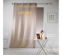 Lot de 2 voilages a oeillets 140 x 280 cm effet lin tisse haltona Noisette