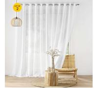 Lot de 2 voilages baie vitrée 400 x 240 cm - Effet lin tissé Haltona Blanc
