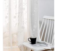 Lot de 2 voilages Blancs brodés Floraux de 114,3 cm de Long, Rideaux en Voile avec Passe-Tringle pour Salon, Chambre à Coucher, traitements de fenêtre Semi-froissés pour Cour, Villa, Salon, 132,1 x
