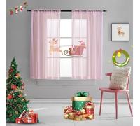 Lot de 2 voilages courts translucides de Noël rose layette de couleur unie de 114 cm de long avec passe-tringle pour petites fenêtres, chambre à coucher, salon, cuisine - 132 x 114 cm