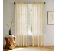 Lot De 2 Voilages En Lin Pour Fenêtres De 160 Cm, Rideaux Semi-Transparents À Texture Lin De Style Rustique Avec Fente Sur L[RO1210]