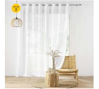 Lot de 2 voilages grande largeur à œillets 300 x 240 cm - Effet lin tissé Haltona Blanc