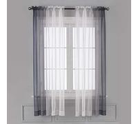 Lot de 2 voilages ombrés - Rideaux de fenêtre en faux lin dégradé avec passe-tringle pour chambre à coucher et salon