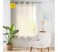 Lot de 2 voilages petite hauteur à œillets 140 x 180 cm - Voile tissé Éole Beige -