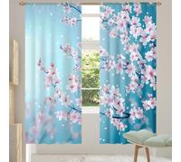 Lot de 2 voilages semi-transparents à motif fleurs de cerisier japonaises - Voilages à fente sur le dessus pour salon et chambre à coucher (140 cm de large x 198,1 cm de hauteur)