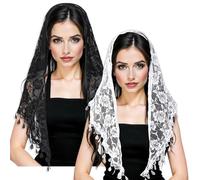 Lot de 2 voiles pour église catholique, triangle Mantilla catholique, voile de chapelle pour mariage, messe (noir, blanc), noir/blanc, 55.11 inches