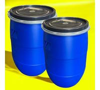 Lot de 2 x FUT Plastique 60 litres avec Couvercle Amovible - Couvercle et cerclage - FUT à Ouverture Totale pour Stockage de Liquides et Solides - Résistant, Pratique et Polyvalent