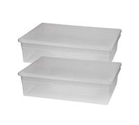 Lot de 2 XL Boîte de rangement avec couvercle en plastique transparent et XL Volume de rangement. Dimensions : 37,6 X 52 X 13,9 cm