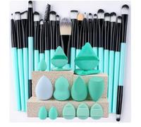 Lot de 20/24 pinceaux de maquillage avec bandeau, bracelets, œufs de maquillage et houppette (bleu)