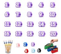 Lot de 20/30/50 décorations de crayon numérotées de 1 à 50, réutilisables ; Aide les étudiants à gérer leurs affaires et aide les enseignants à organiser les fournitures pédagogiques(Purple,1-20)