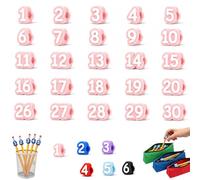 Lot de 20/30/50 décorations de crayon numérotées de 1 à 50, réutilisables ; Aide les étudiants à gérer leurs affaires et aide les enseignants à organiser les fournitures pédagogiques(Pink,1-30)