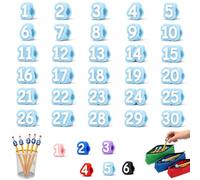 Lot de 20/30/50 décorations de crayon numérotées de 1 à 50, réutilisables ; Aide les étudiants à gérer leurs affaires et aide les enseignants à organiser les fournitures pédagogiques(Light blue,1-30)