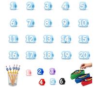 Lot de 20/30/50 décorations de crayon numérotées de 1 à 50, réutilisables ; Aide les étudiants à gérer leurs affaires et aide les enseignants à organiser les fournitures pédagogiques(Light blue,1-20)