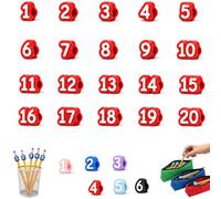 Lot de 20/30/50 décorations de crayon numérotées de 1 à 50, réutilisables ; Aide les étudiants à gérer leurs affaires et aide les enseignants à organiser les fournitures pédagogiques(Red,1-20)