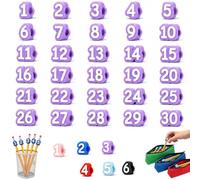 Lot de 20/30/50 décorations de crayon numérotées de 1 à 50, réutilisables ; Aide les étudiants à gérer leurs affaires et aide les enseignants à organiser les fournitures pédagogiques(Purple,1-30)