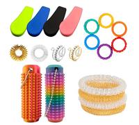 Lot de 20 accessoires-2 anneaux anti-stress réglables, 2 anneaux d'acupression, 4 bracelets de massage, 2 balles d'acupression, 6 anneaux sensoriels, anneau anti-anxiété, masseur de main portable, ada