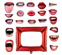 Lot de 20 accessoires de cabine photo avec bâtons, 1 ballon pour cadre photo, accessoires amusants en forme de bouche, décorations photo, adaptés pour les fêtes d'anniversaire, les remises de